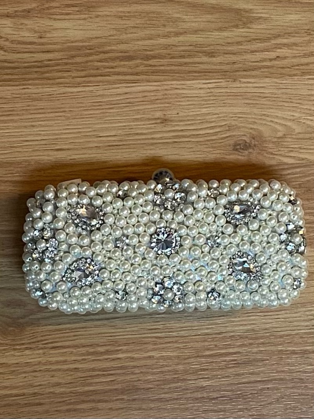 Brand New - Aldo Pearl and Crystal Embellished Clutch - Ivory & Silver